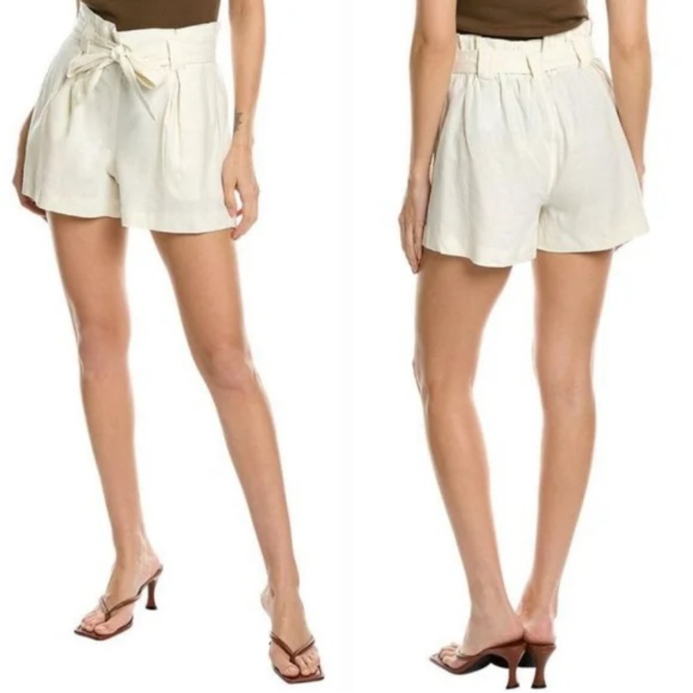 Max Studio High Waist Cream Shorts with Elastic Waistband and Belt Size Medium